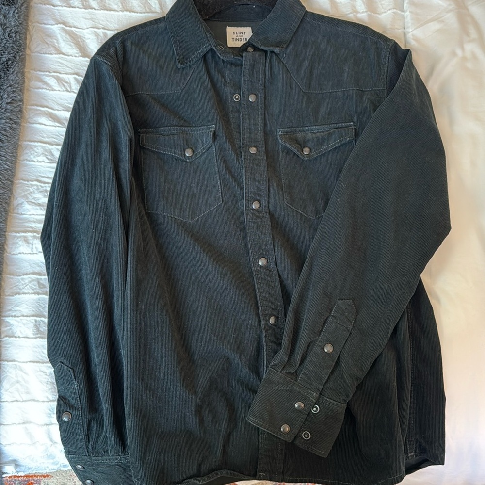 Flint and Tinder Black Western Style Corduroy Button Down